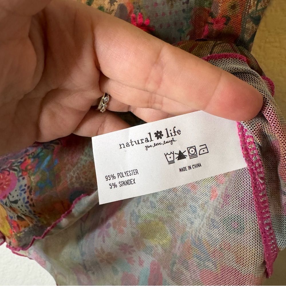 NATURAL LIFE Devon Mesh Short Sleeve Top Pink Floral Patchwork Size Medium - Picture 8 of 8